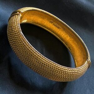 Vintage Monet Gold Tone Woven Mesh Textured Clamper Cuff Bracelet Signed